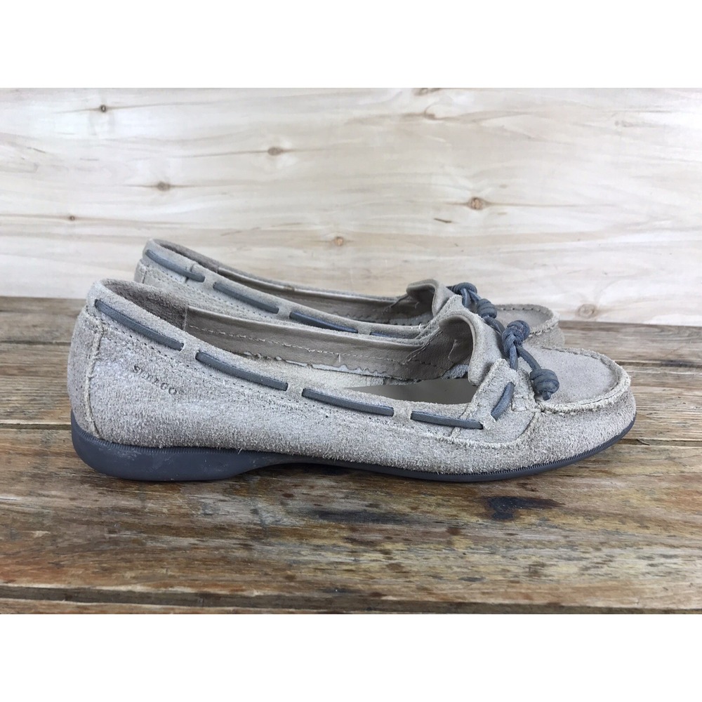 SEBAGO Felucca Lace Metallic Nickel Tan Leather Slip On Flat Loafers Size 8.5